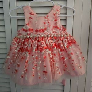 Infant pink floral lace and beaded gorgeous dress